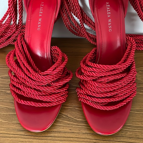 EUC AZALEA WANG Totally Knotted Up Rope Charlene Sandal Heels in Red - Picture 5 of 16